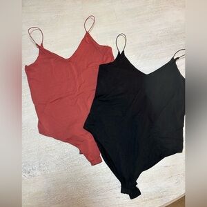 Gaze Black and Red Spaghetti Strap Bodysuits
